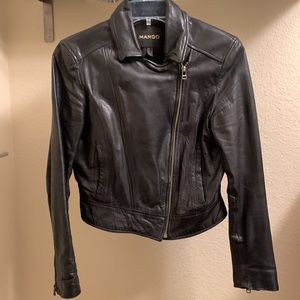 Mango genuine leather biker jacket Small